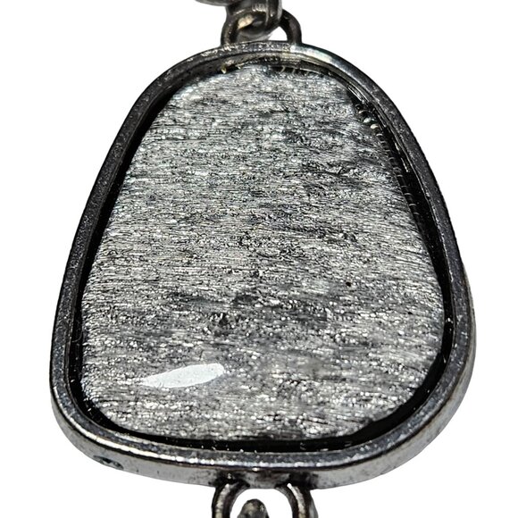 Art Deco Silver Rose Gold Tone Pendant Textured Double Stone Design Statement - Picture 4 of 6